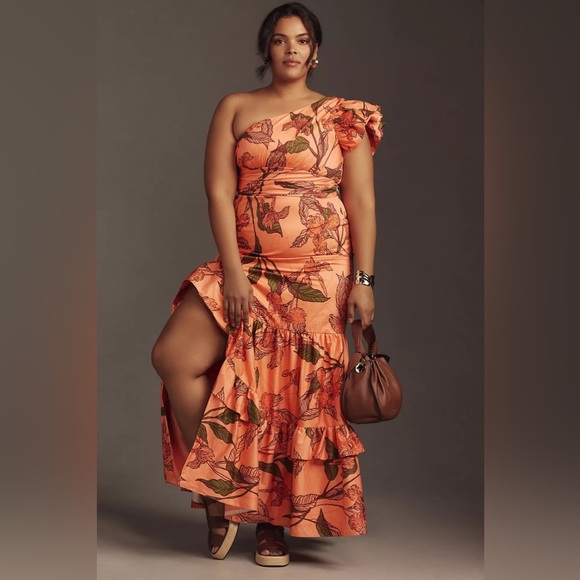 NWT! Hutch One Shoulder Ruffle Floral Maxi Dress - Size 12 PETITE 🪞 - Picture 1 of 8